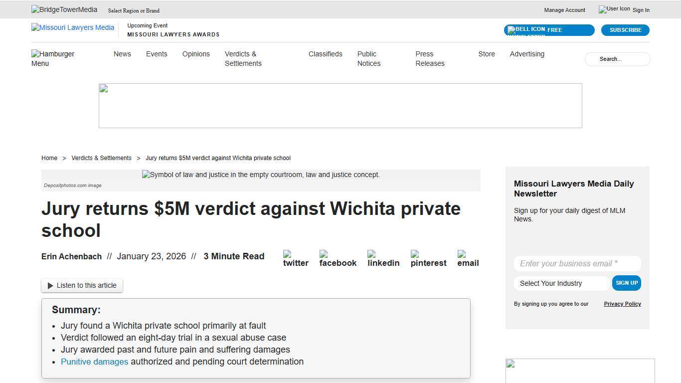 Sexual abuse verdict against private school reached in Kansas